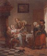 An interior with figures drinking and eating fruit, unknow artist